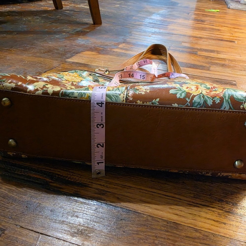 Patricia Nash Women Large Satchel Tan Leather Antique Rose Floral Handbag Purse - Picture 7 of 10